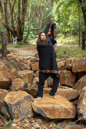 SADHU BLACK SHAWL HANDWOVEN WOOL MEDITATION - Trancentral Shop