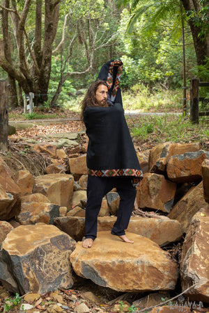 SADHU BLACK SHAWL HANDWOVEN WOOL MEDITATION - Trancentral Shop