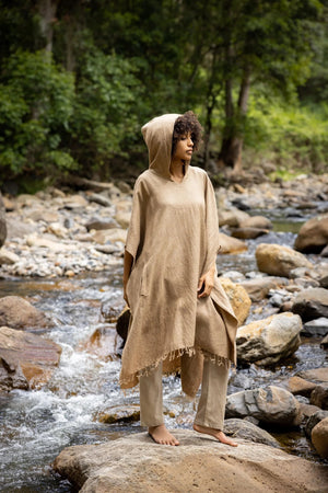 SAHAJI PONCHO BROWN PURE CASHMERE WOOL - Trancentral Shop