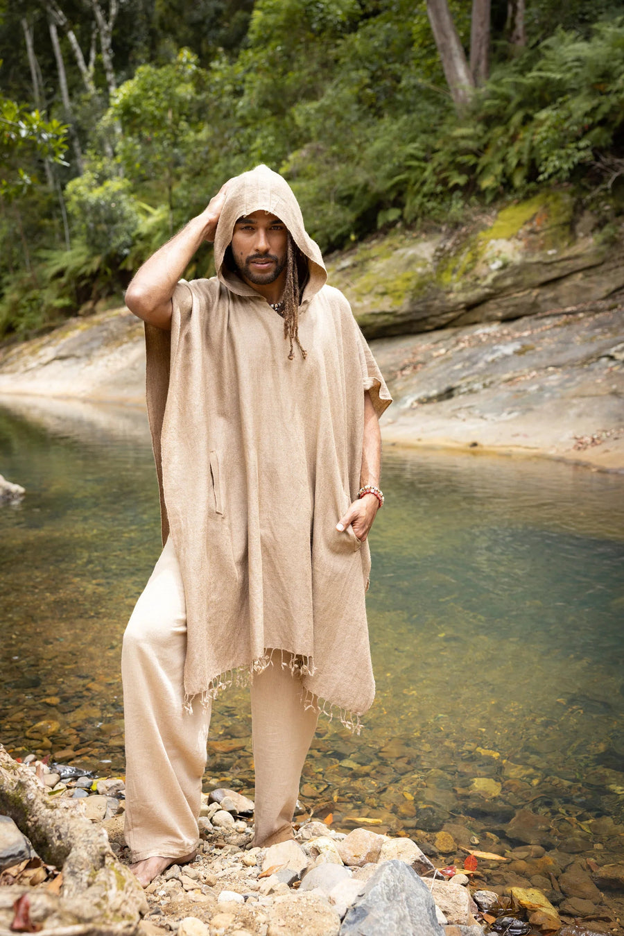 SAHAJI PONCHO BROWN PURE CASHMERE WOOL - Trancentral Shop