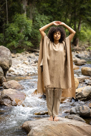 SAHAJI PONCHO BROWN PURE CASHMERE WOOL - Trancentral Shop