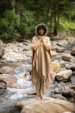 SAHAJI PONCHO BROWN PURE CASHMERE WOOL - Trancentral Shop