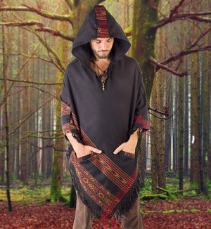 SAMADHI BLACK MENS PONCHO YAK AND - Trancentral Shop