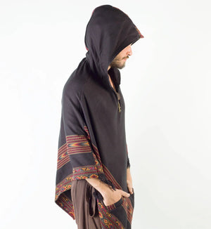 SAMADHI BLACK MENS PONCHO YAK AND - Trancentral Shop