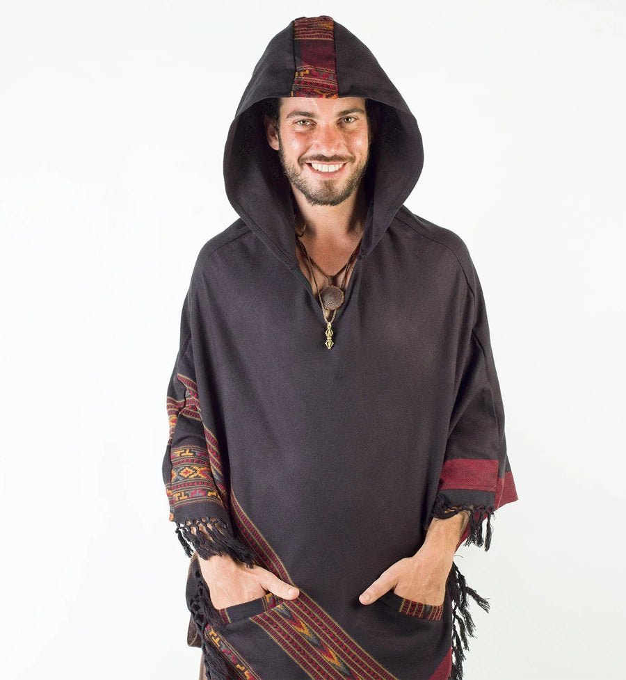 SAMADHI BLACK MENS PONCHO YAK AND - Trancentral Shop