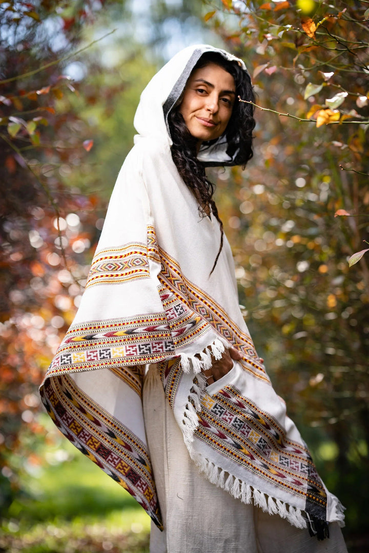 SAMADHI WOMENS HOODED PONCHO PURE WHITE - Trancentral Shop