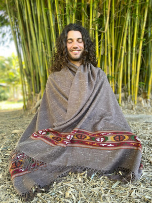 SATI SHAWL GREY HANDWOVEN WOOL MEDITATION - Trancentral Shop