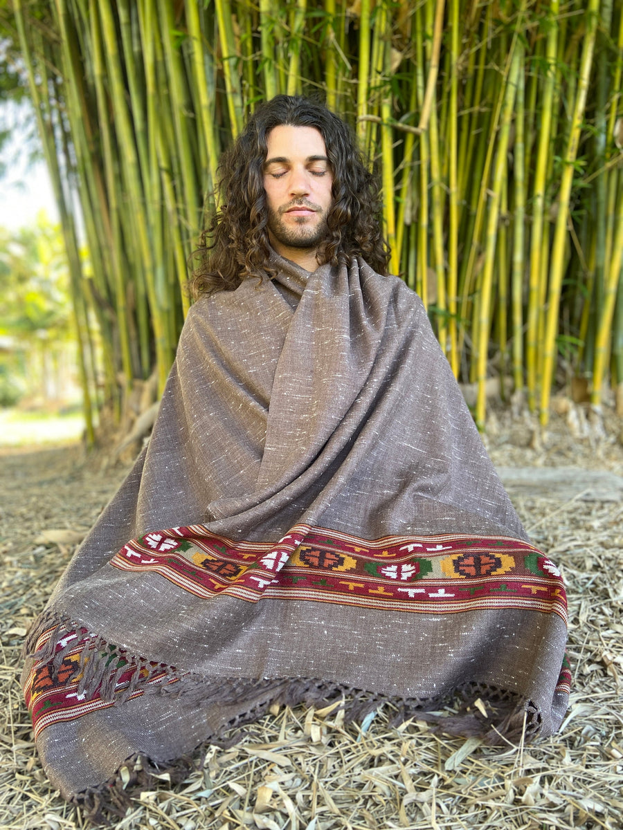 SATI SHAWL GREY HANDWOVEN WOOL MEDITATION - Trancentral Shop