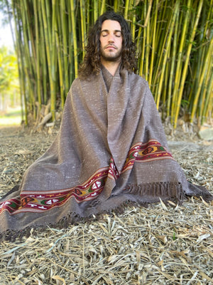 SATI SHAWL GREY HANDWOVEN WOOL MEDITATION - Trancentral Shop