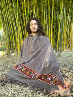 SATI SHAWL GREY HANDWOVEN WOOL MEDITATION - Trancentral Shop