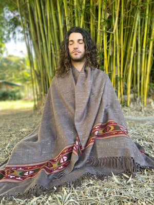 SATI SHAWL GREY HANDWOVEN WOOL MEDITATION - Trancentral Shop