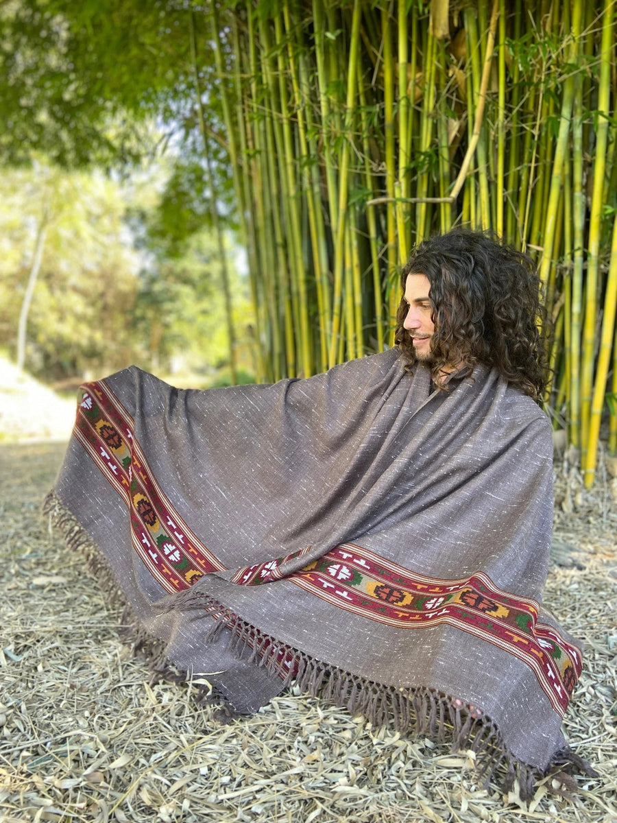 SATI SHAWL GREY HANDWOVEN WOOL MEDITATION - Trancentral Shop