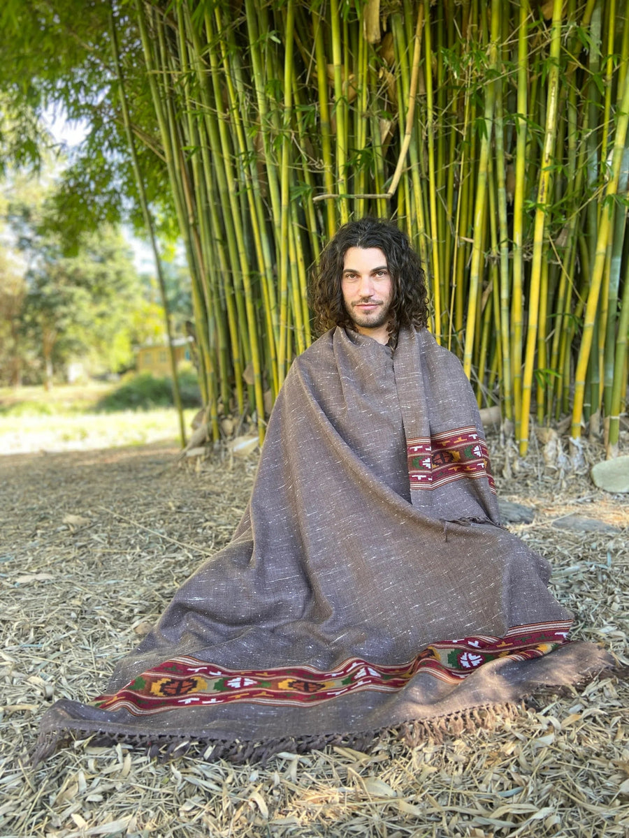 SATI SHAWL GREY HANDWOVEN WOOL MEDITATION - Trancentral Shop