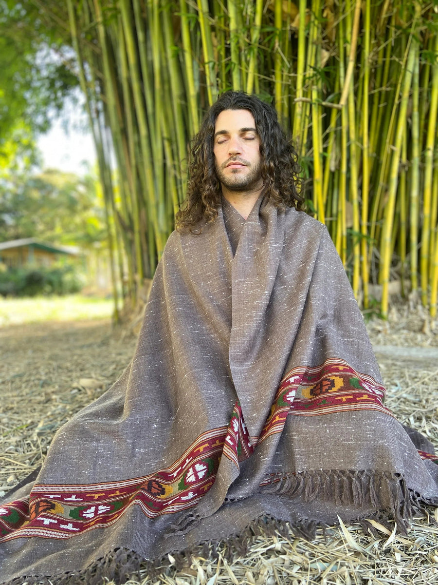 SATI SHAWL GREY HANDWOVEN WOOL MEDITATION - Trancentral Shop