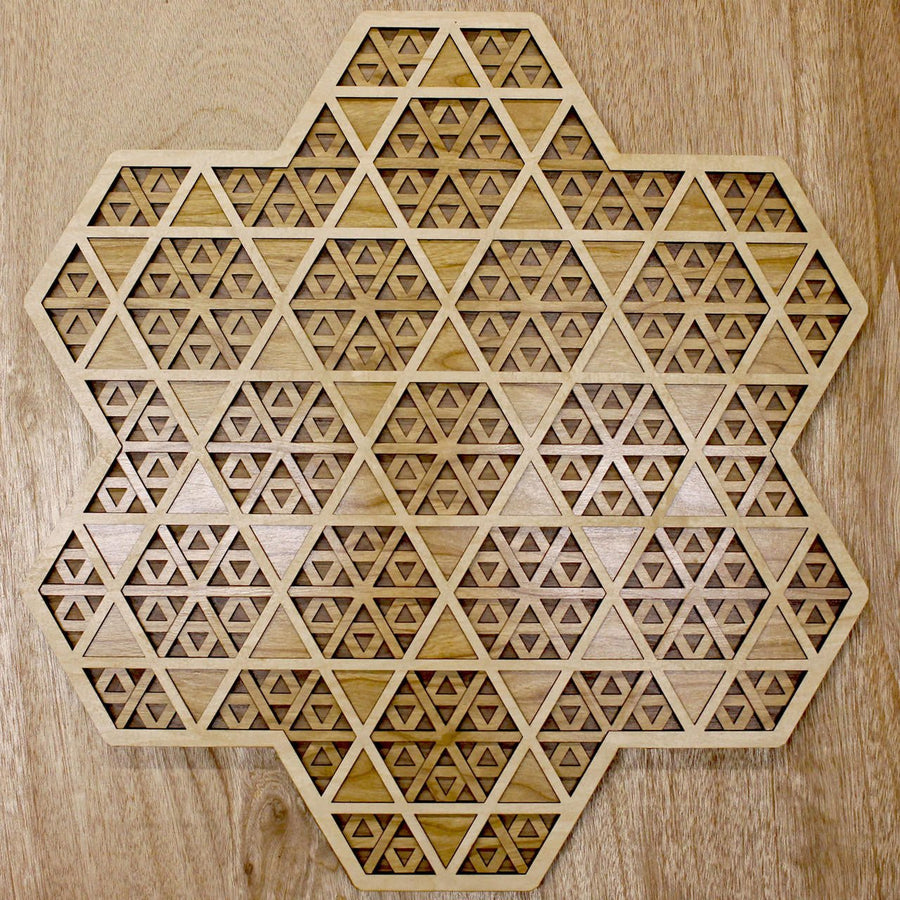 Sierpinski Hexagon 22 inch Maple, Birch, Walnut 4 Layer Wall Art - Trancentral Shop