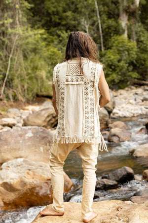 TAONGA Mens Vest Beige Cotton With - Trancentral Shop