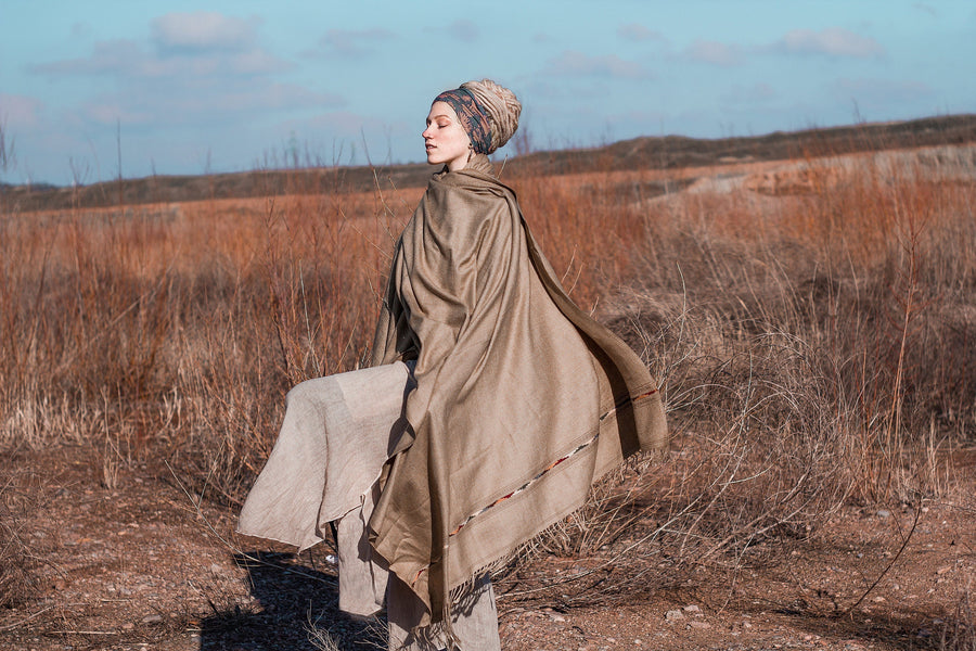 TATHAGATHA LIGHT BROWN OVERSIZED MEDITATION SHAWL - Trancentral Shop