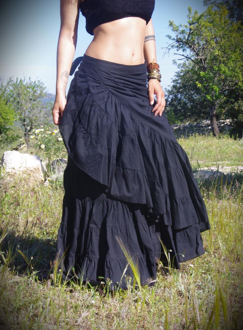 Tribal Black Long Skirt - Trancentral Shop
