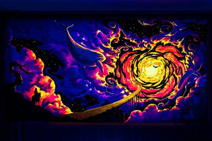 Trip to Nebula – UV Backdrop XL Dark Tapestry Psychedelic Fluorescent Wall Art - Trancentral Shop