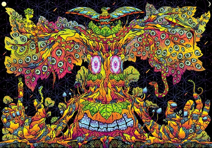 Trippy Treant Psychedelic Fluorescent Backdrop Tapestry Blacklight Poster - Trancentral Shop