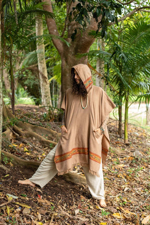 UPEKKHA BROWN MENS HOODED PONCHO LONG - Trancentral Shop