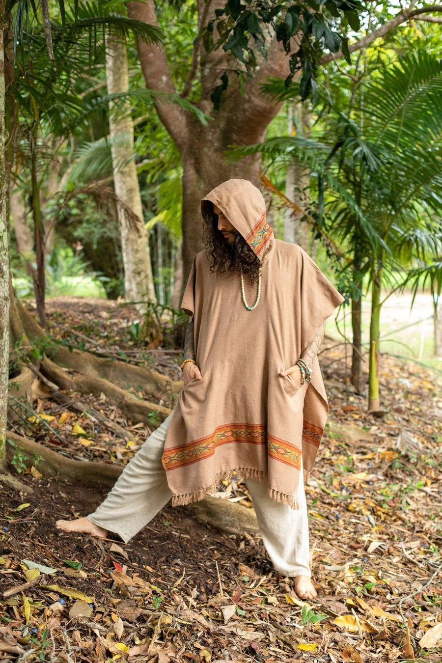 UPEKKHA BROWN MENS HOODED PONCHO LONG - Trancentral Shop