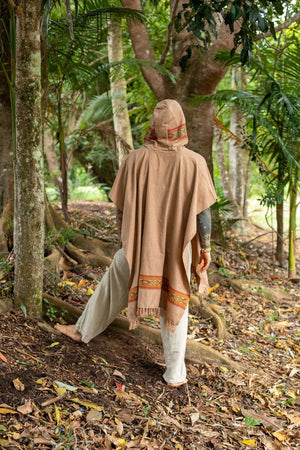 UPEKKHA BROWN MENS HOODED PONCHO LONG - Trancentral Shop