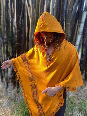 UPEKKHA HOODED PONCHO WITH HOOD TURMERIC - Trancentral Shop