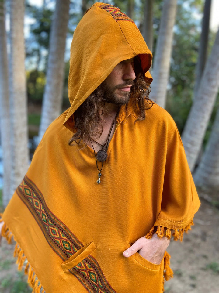 UPEKKHA HOODED PONCHO WITH HOOD TURMERIC - Trancentral Shop