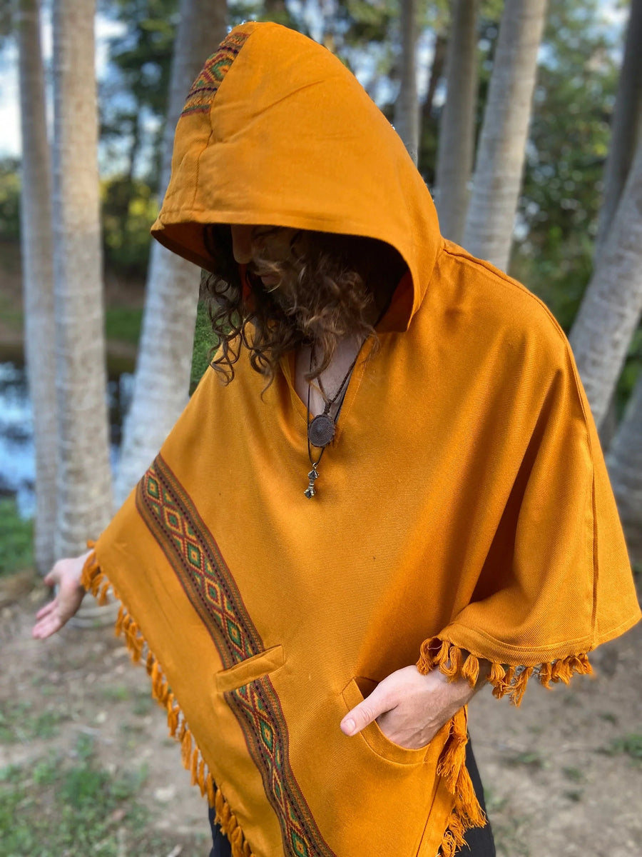 UPEKKHA HOODED PONCHO WITH HOOD TURMERIC - Trancentral Shop