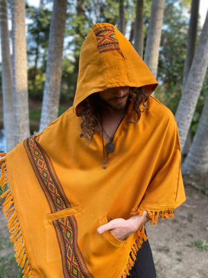 UPEKKHA HOODED PONCHO WITH HOOD TURMERIC - Trancentral Shop