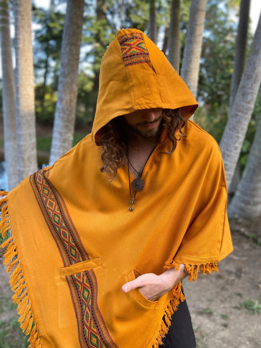 UPEKKHA HOODED PONCHO WITH HOOD TURMERIC - Trancentral Shop