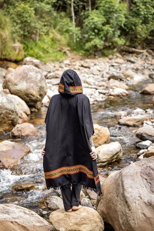 UPEKKHA WOMENS BLACK HOODED PONCHO LONG - Trancentral Shop