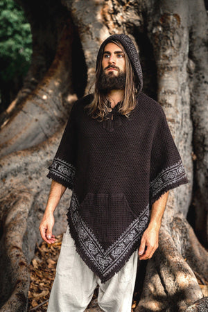 VECHO BLACK MENS HOODED VEGAN PONCHO - Trancentral Shop