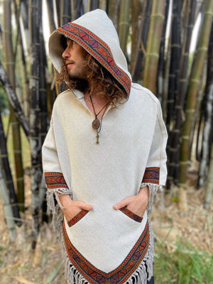 Vegan Cotton Mens Hooded Poncho - Trancentral Shop