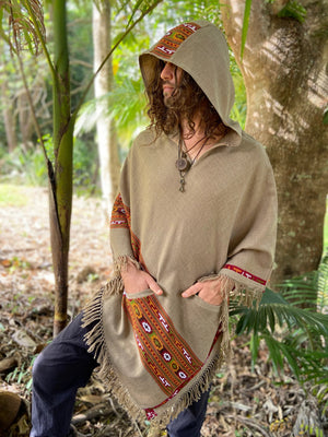 VIRIYA MEN'S WOOL PONCHO CEDAR BROWN - Trancentral Shop