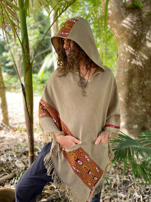 VIRIYA MEN'S WOOL PONCHO CEDAR BROWN - Trancentral Shop