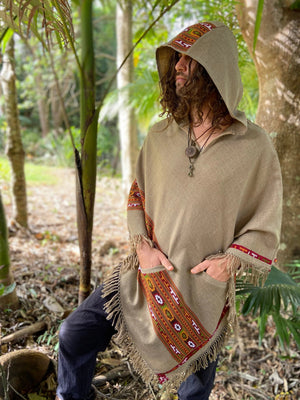 VIRIYA MEN'S WOOL PONCHO CEDAR BROWN - Trancentral Shop