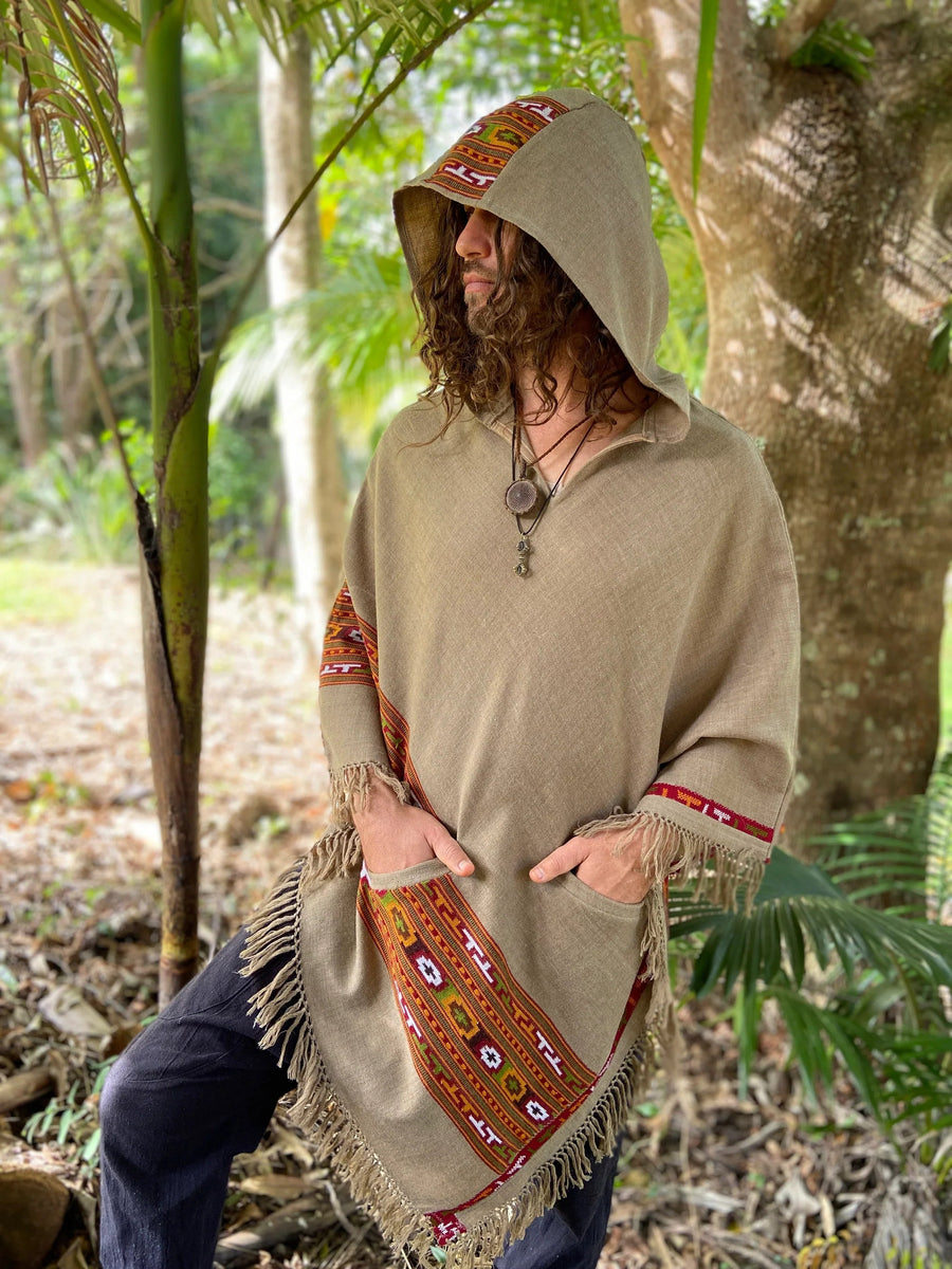 VIRIYA MEN'S WOOL PONCHO CEDAR BROWN - Trancentral Shop