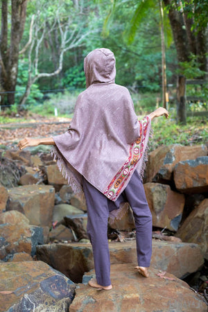 VIRIYA SALMON HOODED PONCHO PINK HANDWOVEN - Trancentral Shop