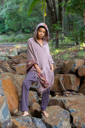 VIRIYA SALMON HOODED PONCHO PINK HANDWOVEN - Trancentral Shop