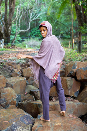 VIRIYA SALMON HOODED PONCHO PINK HANDWOVEN - Trancentral Shop