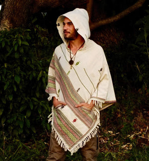 White Hooded Poncho with Hood Cashmere Wool - Trancentral Shop
