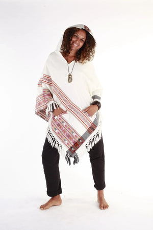 WOMENS HOODED PONCHO PURE WHITE CASHMERE - Trancentral Shop