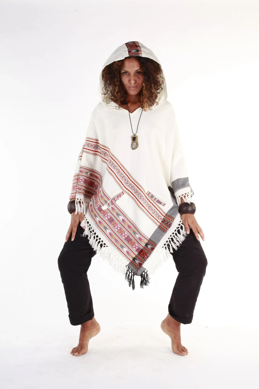 WOMENS HOODED PONCHO PURE WHITE CASHMERE - Trancentral Shop