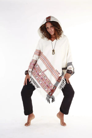 WOMENS HOODED PONCHO PURE WHITE CASHMERE - Trancentral Shop