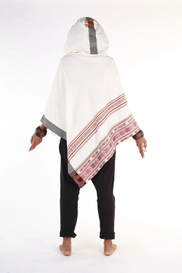 WOMENS HOODED PONCHO PURE WHITE CASHMERE - Trancentral Shop