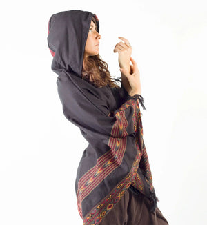 WOMENS PONCHO BLACK LARGE HOOD YAK - Trancentral Shop