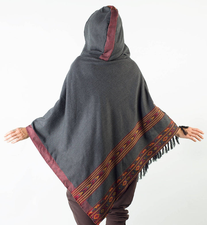 WOMENS PONCHO DARK GREY LARGE HOOD - Trancentral Shop