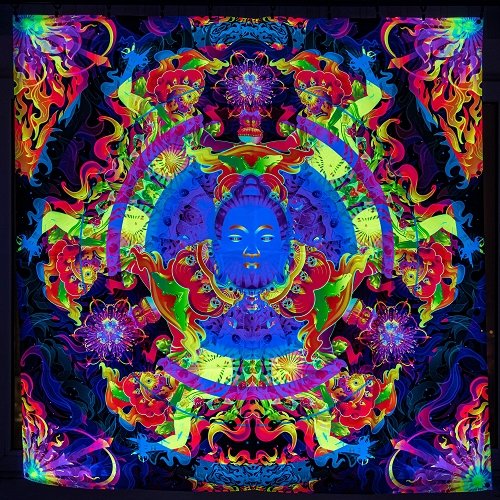 Wrathful Buddha Mandala Psychedelic Fluorescent UV-Reactive Backdrop Tapestry Blacklight Wall Hanging - Trancentral Shop